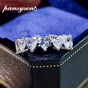 Anelli a fascia PANSYSEN Classic Heart Cut Solid 925 Sterling Silver Created Moissanite Diamond Wedding Bands Anelli di fidanzamento per gioielli da donna J230522