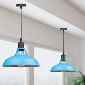 Pendant Lamps Farmhouse Industrial Lamp E27 Vintage Hanging Light For Kitchen Island Blue Color 27cm Indoor Lighting Fixtures