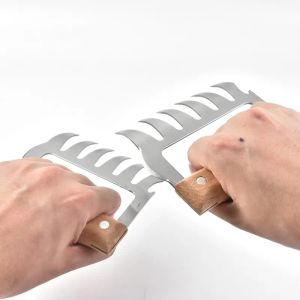  Ahşap sap metal et pençeleri paslanmaz çelik çatallar Barbekü Shredder pençeleri mutfak keskin bıçak aletleri