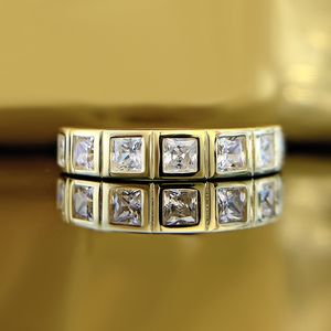 14K Gold Square 3mm Lab Diamond Ring 100% Real 925 Sterling Silver Party Wedding Band Rings for Women Men Engagement Jewelry