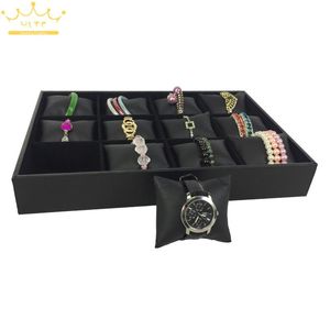 Espositore Espositore Idee per gioielli Bracciale rigido Espositore per orologi Vassoio per espositore per gioielli in similpelle nera