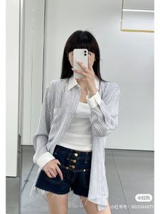 CEL2023 여자 셔츠 수직 줄무늬 셔츠 OOTD 셔츠 패션 의류 편지 비즈니스 슬리브 카시 티셔츠 캐주얼 셔츠 생일 어머니의 날 선물