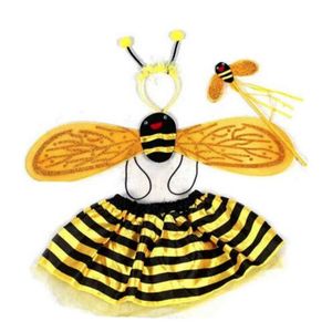 Kid Fairy Costume Set Ladybird Bee Glitter Cute Wing Striped Layered Tutu Skirt Wand Headband Dress Up Halloween Outfit GC2142