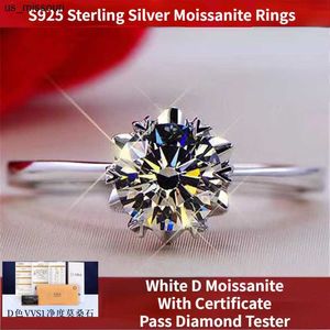 Pierścienie zespołowe moissanite Pierścionki zaręczynowe sześć pazurów dla kobiet Diamond Real S925 Srebrny złoto Pleted Fine Jewelry Certyfikat J230522