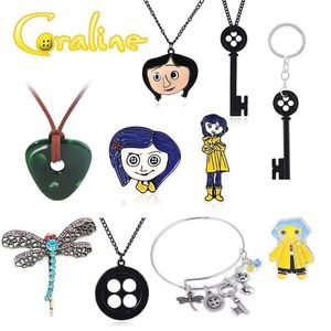 Halsketten Großhandel 20 Stück Coraline Black Key Cosplay Schlüsselschwert Anhänger Halskette The Secret Door Button Eyes Halsketten Schmuck