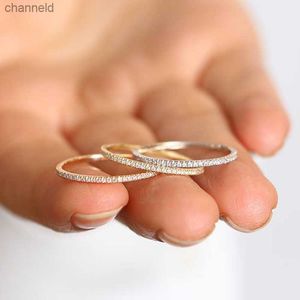 Band Rings Women's Jewelry Micro Pave Cz Zircon Crystal Wedding Band Eternity Stacking Ring Fashion 1.0mm Rose Gold Anniversary Band Q0708L230518