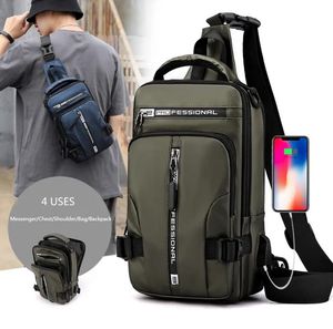 Men Nylon Backpack Rucksack Cross body Shoulder Bag with USB Charging Port Travel Male Knapsack Daypack Messenger Chest Bags