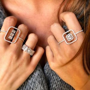 Bands Godki Monaco Design Luxury Statement Stapble Ring for Women Wedding Cubic Zircon Engagement Dubai Punk Bridal Two Finger Rings