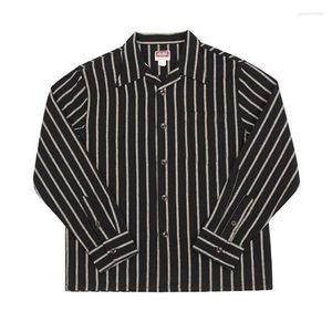 Koszulki męskie Bob Dong Dong-Sleeved Striped Shirt Vintage Spring Ubrania męskie Amekaji Cotton