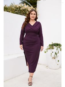 Plus Größe Kleider Chic Und Elegante Frau Kleid 2023 Frühling V-ausschnitt Langarm Schlank Bodycon Hohe Split Sexy party