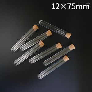 50pcs/100pcs/200pcs 12x75mm Lab Test Tube With Cork Stoppers Transparent Plastic Laboratory School