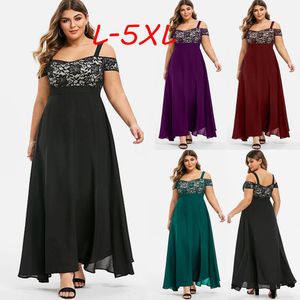 Plus size Dresses Women Plus Size Dresses Cold Shoulder Floral Lace Maxi Party Evening Camis Long Dress L-5XL Vestido Robe Vestidos Mujer 230520