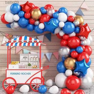 Decorazione per feste 145pcs Kit arco ghirlanda di palloncini bianchi e blu rossi per la festa di baseball nautico 4 luglio Giorno dell'indipendenza T230522