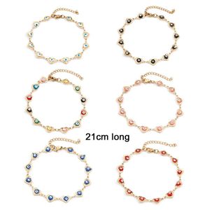 Anklets 304 Stainless Steel Religious Evil Eye Anklet Metal Enamel Pendants Link Chain Women Summer Beach Foot Show Jewelry 1 Piece G220519