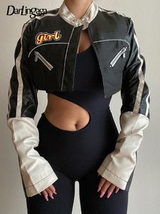 男性SジャケットダーリンガストリートウェアパンクスタイルパッチワークトリミングPUレザージャケット女性ジッパー冬コントラストカラーベーシックコート230522