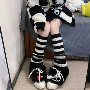 Calzini da donna Gamba Scaldini da donna Kawaii Lolita giapponese Braccio lavorato a maglia Leggings lunghi alla caviglia a righe invernali gotici Dolci