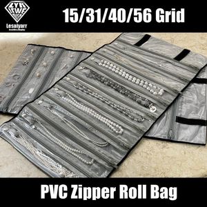 Boxes Velvet Zipper Jewelry Roll Bag for Jewellery Ring Earrings Organizer Storage Bag Portable Necklace Display Cases 15/31/40 Grid