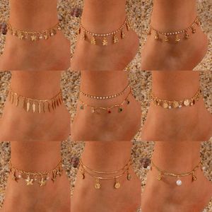 Anklets Fashion Women Anklets Gold Color Chain Beach Barefoot Crochet Sandals Ankle Bracelet On Leg Foot Chain Jewelry 20cm long 1Piece G220519