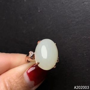 Cluster Ringe KJJEAXCMY Edlen Schmuck 925 Sterling Silber Natürliche Weiße Edelstein Jade Frau Weibliche Rose Gold Ring Luxus Unterstützung Erkennung