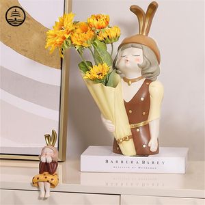 Vasen BAO GUANG TA Nordic Kreative Abstrakte Mädchen Kunst Vase Blumenarrangement Blumenorgel Harz Moderne Dekoration R6975