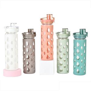 Vattenflaskor 21oz Sile Insated Straight Glass Bottle Sport Yoga Travel Drinkware With Anti Slip Hleeves Drop Delivery Home Garden K Dhuse