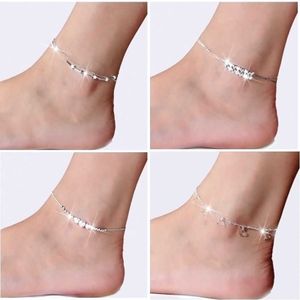 Anklets 1pc Stylish Copper Cross Heart Flower Anklet Metal Silver Color Pendant Foot Chain For Women Summer Beach Foot Show smycken Gift G220519