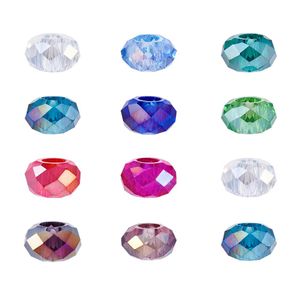 Crystal 100pcs Glass European Beads Loose Spacer Beads Large Hole Beads Faceted Rondelle for DIY Craft Jewelry Making 14x8mm