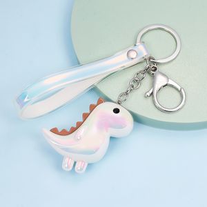 Cute Cartoon Colorful Leather Rope Dinosaur Doll Keychain Acrylic Animal Charm Key Chains Car Bag Pendant Keyring for Women Men