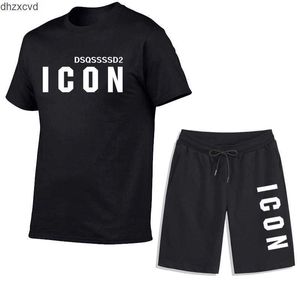 DSQSURY Conjunto de treino masculino ICON D2, camiseta esportiva, shorts, moda verão, casual, esporte, praia, manga curta, camisa, roupa esportiva 733G