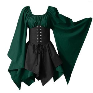 Lässige Kleider Mittelalterliches Kostüm für Damen Trompetenärmel Irisches Hemdkleid mit Korsett Traditionelles Halloween Damen M Meistverkauft