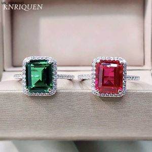 Bant Halkaları Vintage 100 Katı 925 STERLING Gümüş 810mm Emerald Ruby Taş Düğün Yüzükleri Kadınlar İçin Lab Diamond Fine Mücevher Hediyeleri J230522