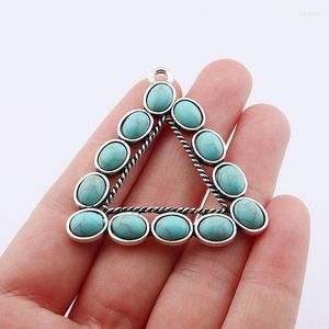 Charms 2 X Boho Imitation Turquoises Stone Triangle Type Decoration Pendants For DIY Necklace Accessories 34x30mm