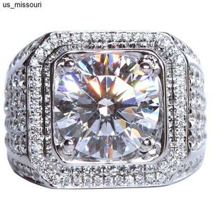Pierścienie zespołowe drobna moc Male 4CT Lab Sona Diamond Ring 925 Srebrna biżuteria zaręczyny Pierścienie Wedding Pierścienie dla mężczyzn Prezent rocznicowy J230522