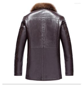 Mäns ner Winter Lambool faux läderjacka män tjock tvättbjörn päls krage jaqueta couro masculino plus size hj509