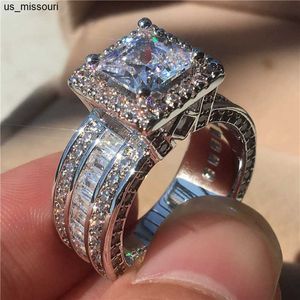 Кольца группы винтажные принцесса Cut 3ct Lab Diamond Ring 925 Стерлинговые серебряные ювелирные украшения обручальные обручальные кольца для женщин для женщин.