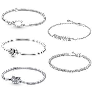 Bangle Novo 925 Sterling Silver Infinity Knot Snake Chain Bracelet entrelaçada entrelaçada corações de corações Fit Women Women Diy Pan Charms