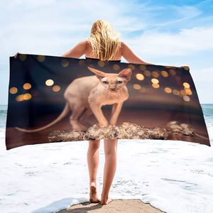 Adult Oversized Beach Towel Sphynx Cat Sand Proof Microfiber Woman Beach Towel Quick Dry Lightweight Travel Towel for Pet Lovers