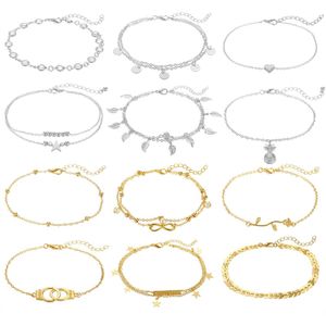 Tornozeleiras 12pcs/set women torbões de moda define ouro cor prata em cores metal metal pulseiras de praia de verão jóias de pé de pé de pé g2205519