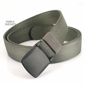 Bälten 2023 PLASTICS BUCKLE BEACHABLE Casual Nylon Elastic Belt for Men Pass Security Check Outdoor 3.5 cm Designer Handing