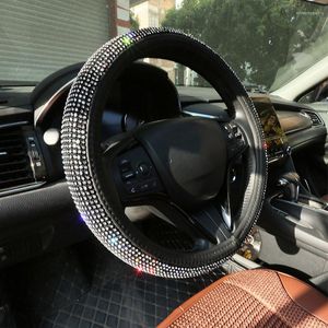 Steering Wheel Covers Car Leather Universal Crystal Rhinestone Diamond Cover For Women Girls Styling Accessories