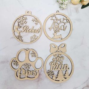 Decorazioni natalizie Palla di fiocchi di neve di Natale personalizzata Palline di legno personalizzate tagliate al laser Nome diverso Ornamento di Natale Appeso Albero regalo Tag in legno