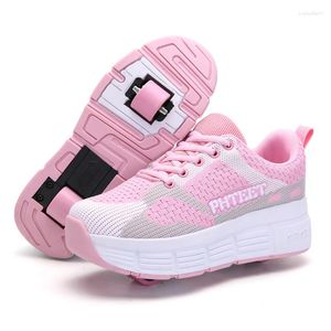 Athletic Shoes Size 31-39 Wheel Skating Sneakers For Kids Boys Girls Roller With On Double Wheels Children Boy Girl Skate Tennis