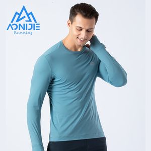 T-shirt da uomo AONIJIE FM5127 Uomo Uomo T-shirt da corsa ad asciugatura rapida Camicie maniche lunghe con foro per le dita Primavera Autunno per la maratona di allenamento 230522