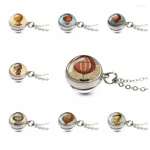 Pendant Necklaces Fashion Air Balloon Double Sided Glass Ball Flower Nature Necklace Jewelry For Friend