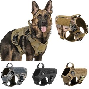 Dog Collars Leashes Tactical Dog Harness Military Training K9 Padded Quick Release Vest Pet Training Dog Harness For Set Small Medium Large Dogs 230520