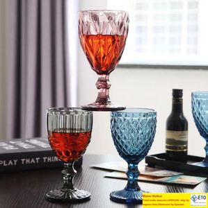 Bicchiere da vino in rilievo in stile europeo Calice da birra colorato Bicchieri da vino vintage Bicchiere per succhi di frutta addensato