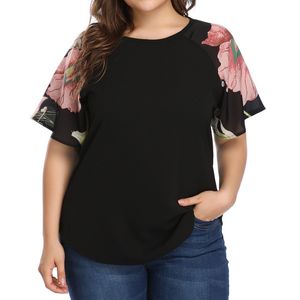 Women's Plus Size TShirt Women Clothing Tops Fashion Short Sleeve Casual Loose Tshirts Ladies Oneck Floral Print Oversized Top 230520