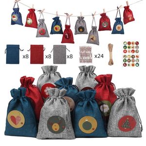 Boxen 24PCS Schmuck Aufbewahrungstaschen 10*14 cm Jute Seil Holzklammern Aufkleber Sets Passen Anpassung Neujahr Weihnachtsgeschenkverpackung Display Organizer