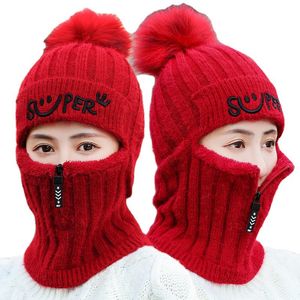 Basker unisex stickade hattar höst vinter varm ull beanie motorhuven plysch sammet öronflik smsdubbs halsduk utomhus cykande cykling skid capsberet