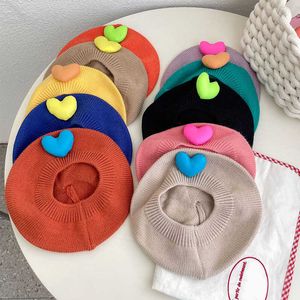 Czapki kapelusze cukierki kolor kochanie urocze elastyczne dzianiny francuska artysta beret wiosna jesień dziewczyny farba hat g220522